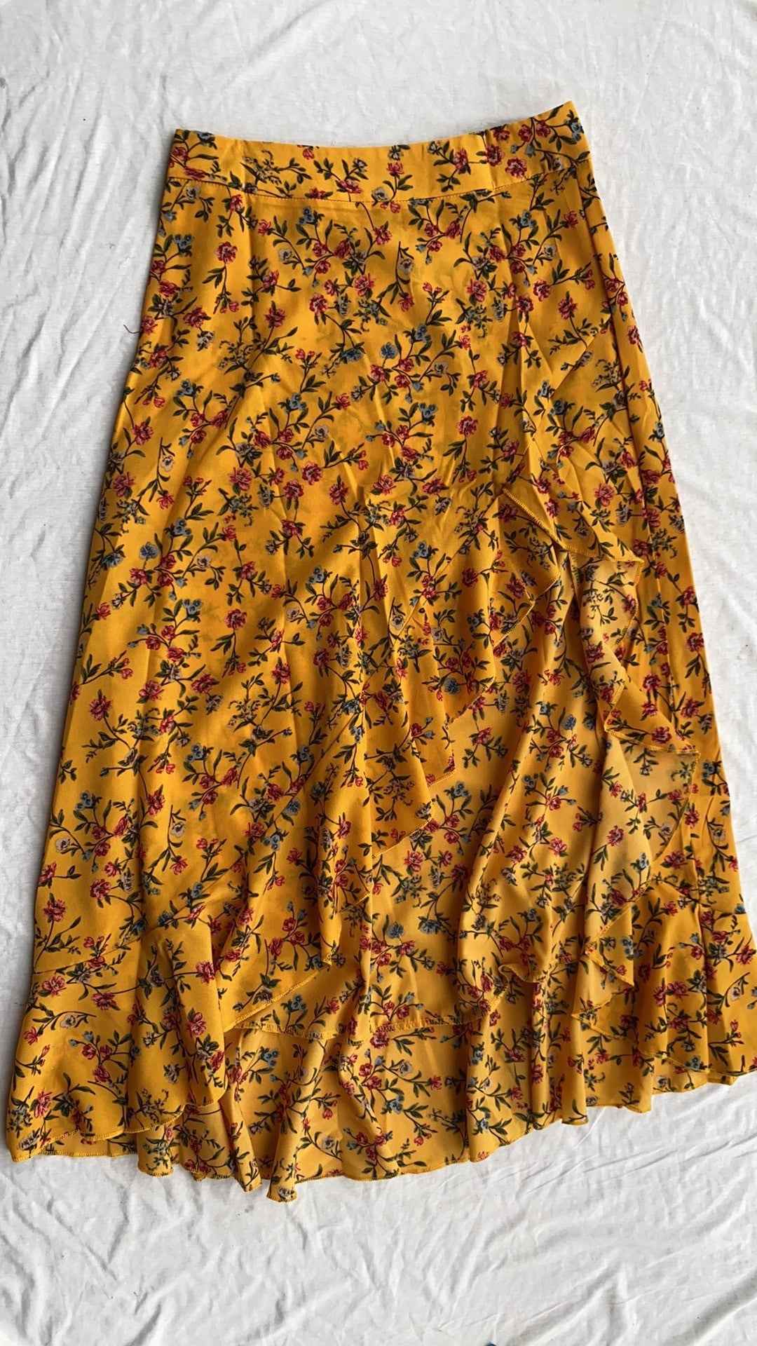 Printed Ruffled Side Slit Skirt