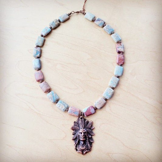 Genuine AquaTerra Necklace w Copper Indian Pendant