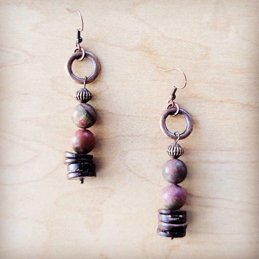 Genuine Picasso Jasper Earrings w/ Wood Accents