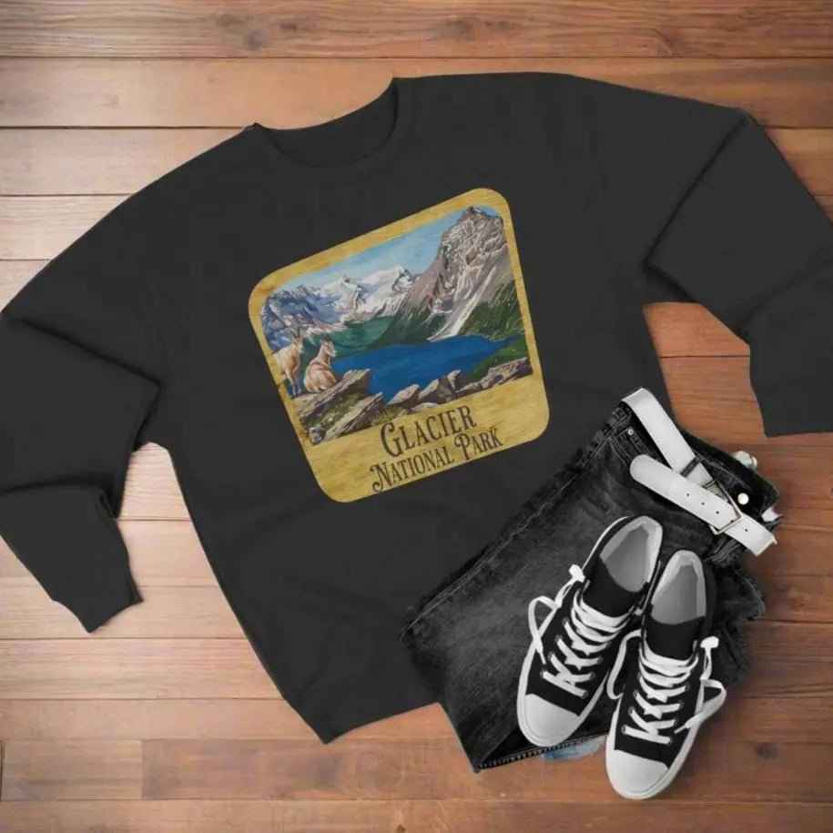Glacier National Park Crewneck Sweatshirt Wood Sign