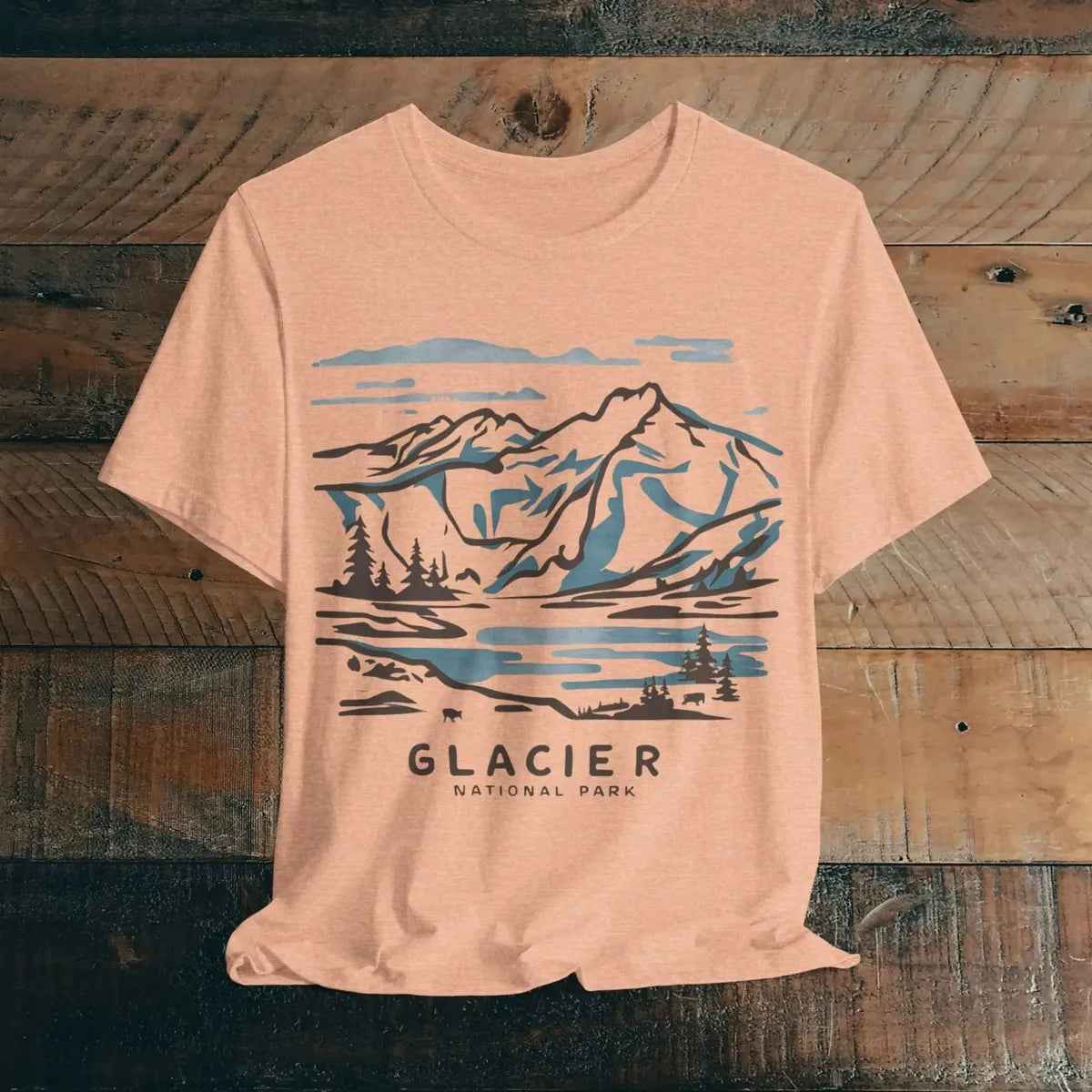 Glacier National Park Unisex Fit Soft T-Shirt Watercolor Line Art