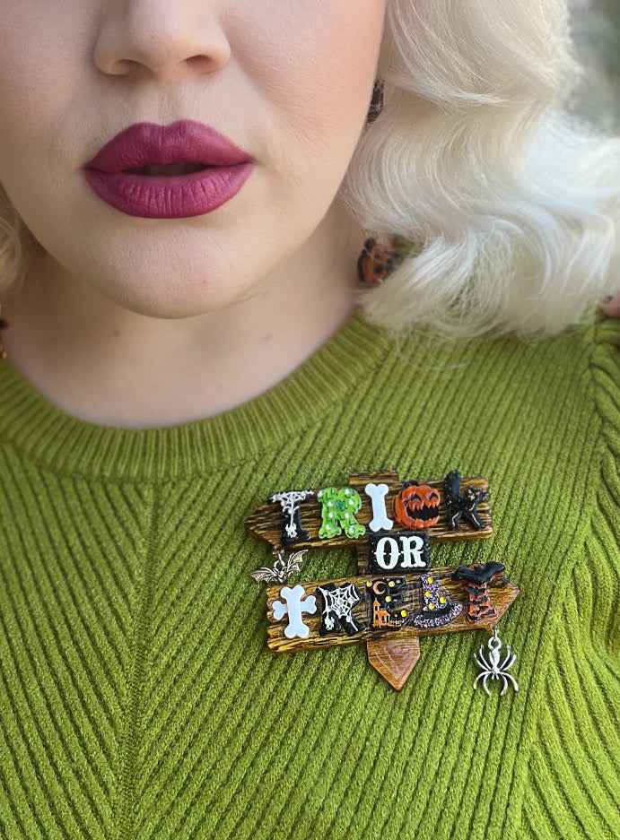 Trick or Treat Halloween Brooch by Lipstick & Chrome