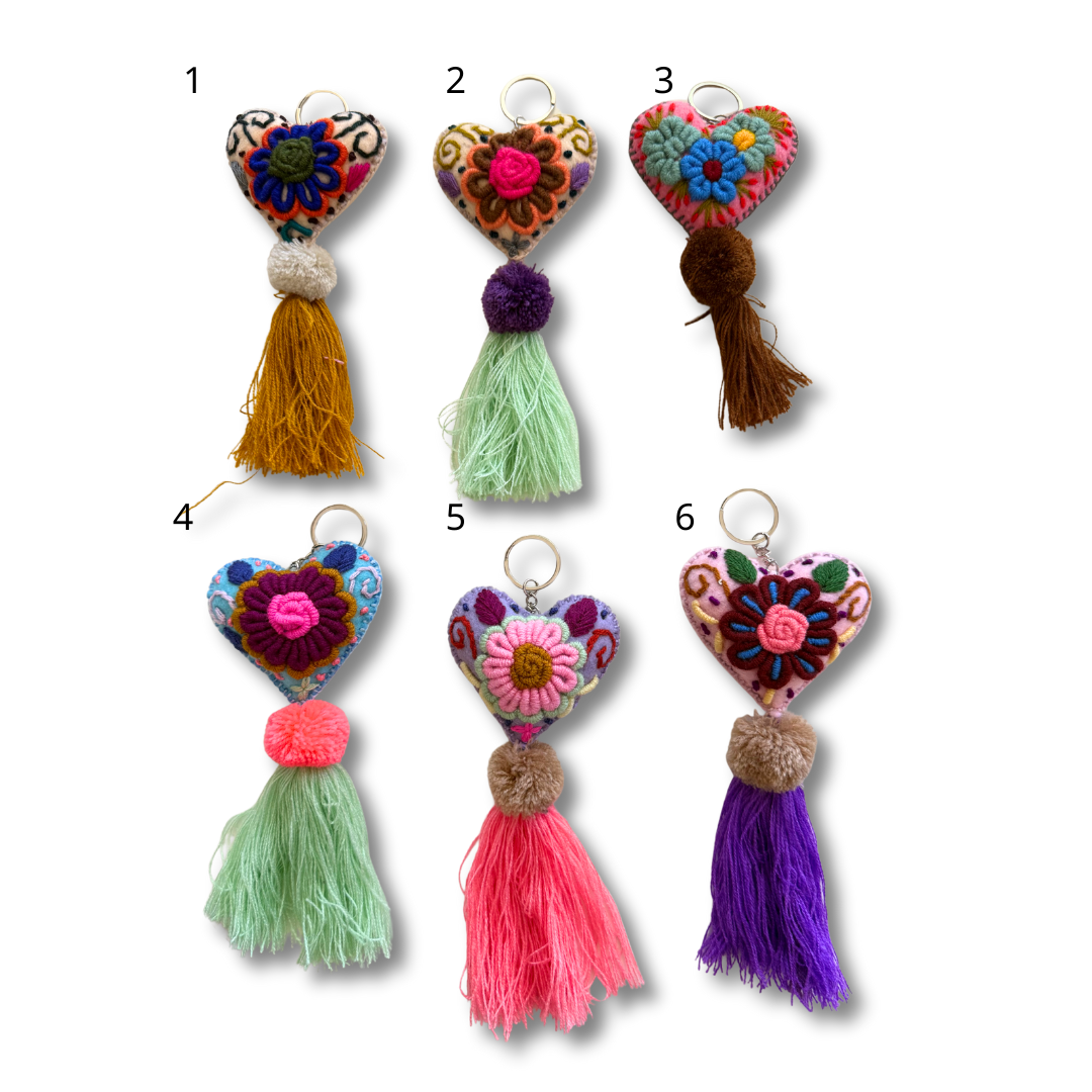 Rapture Embroidered Heart Love Handmade Key Chain | Zipper Pull - Mexico