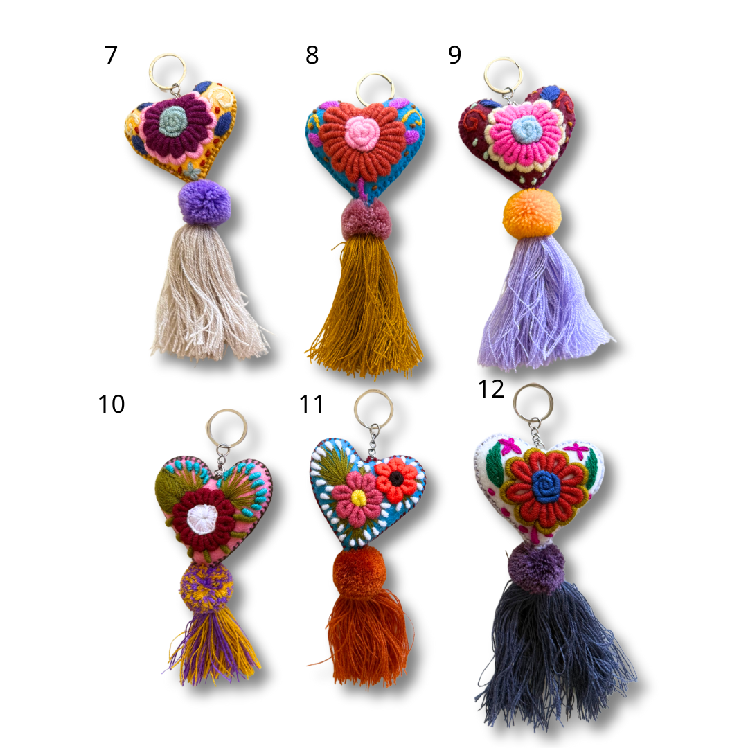 Rapture Embroidered Heart Love Handmade Key Chain | Zipper Pull - Mexico