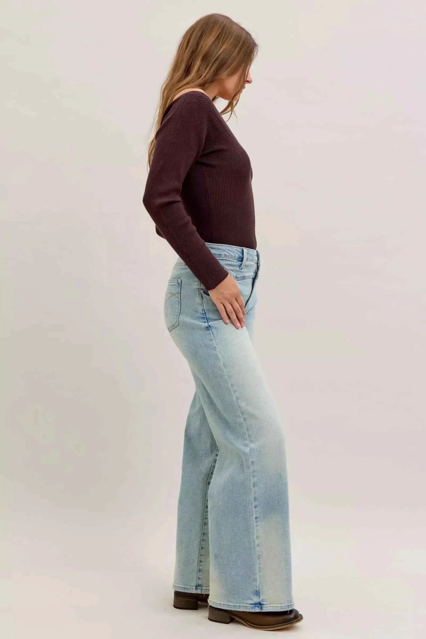High Waist Column Straight Jeans