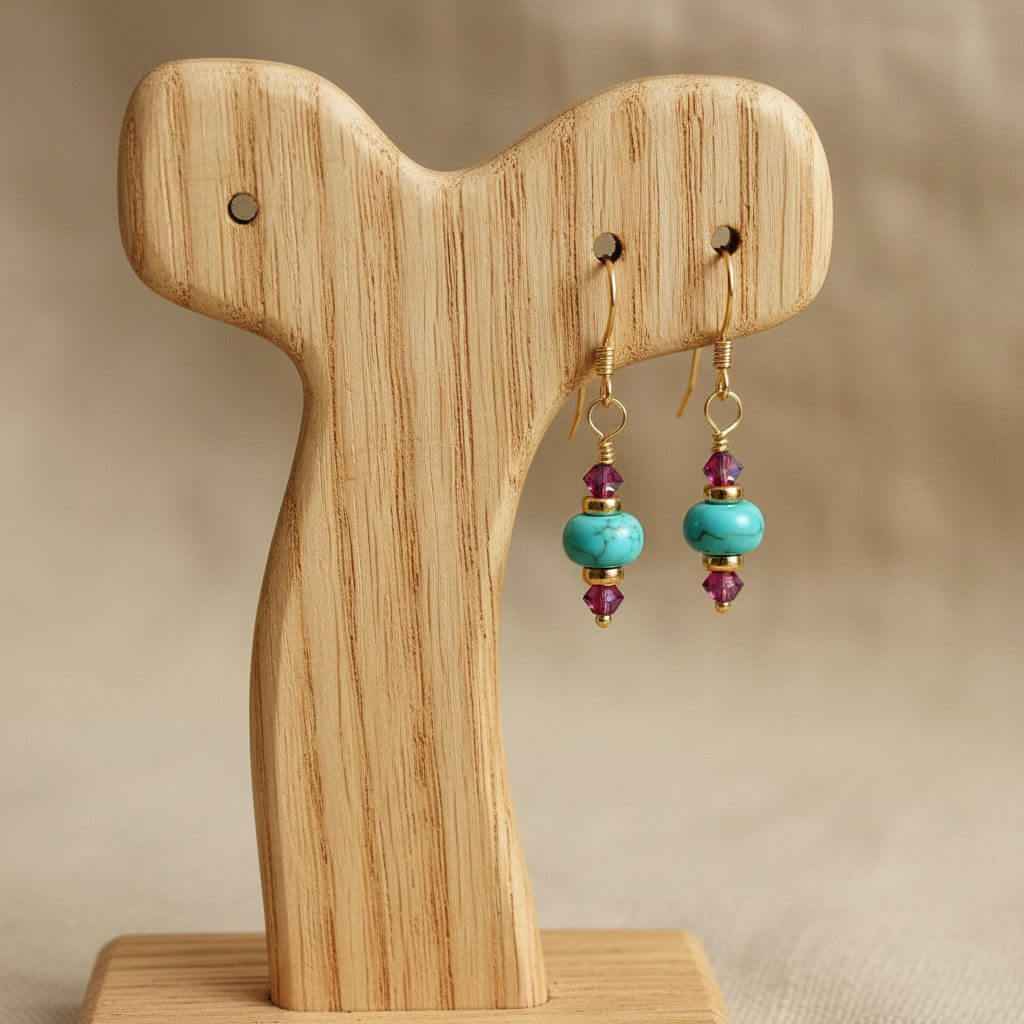 Hot Pink and Turquoise Gemstone14 K Gold Filled Earrings