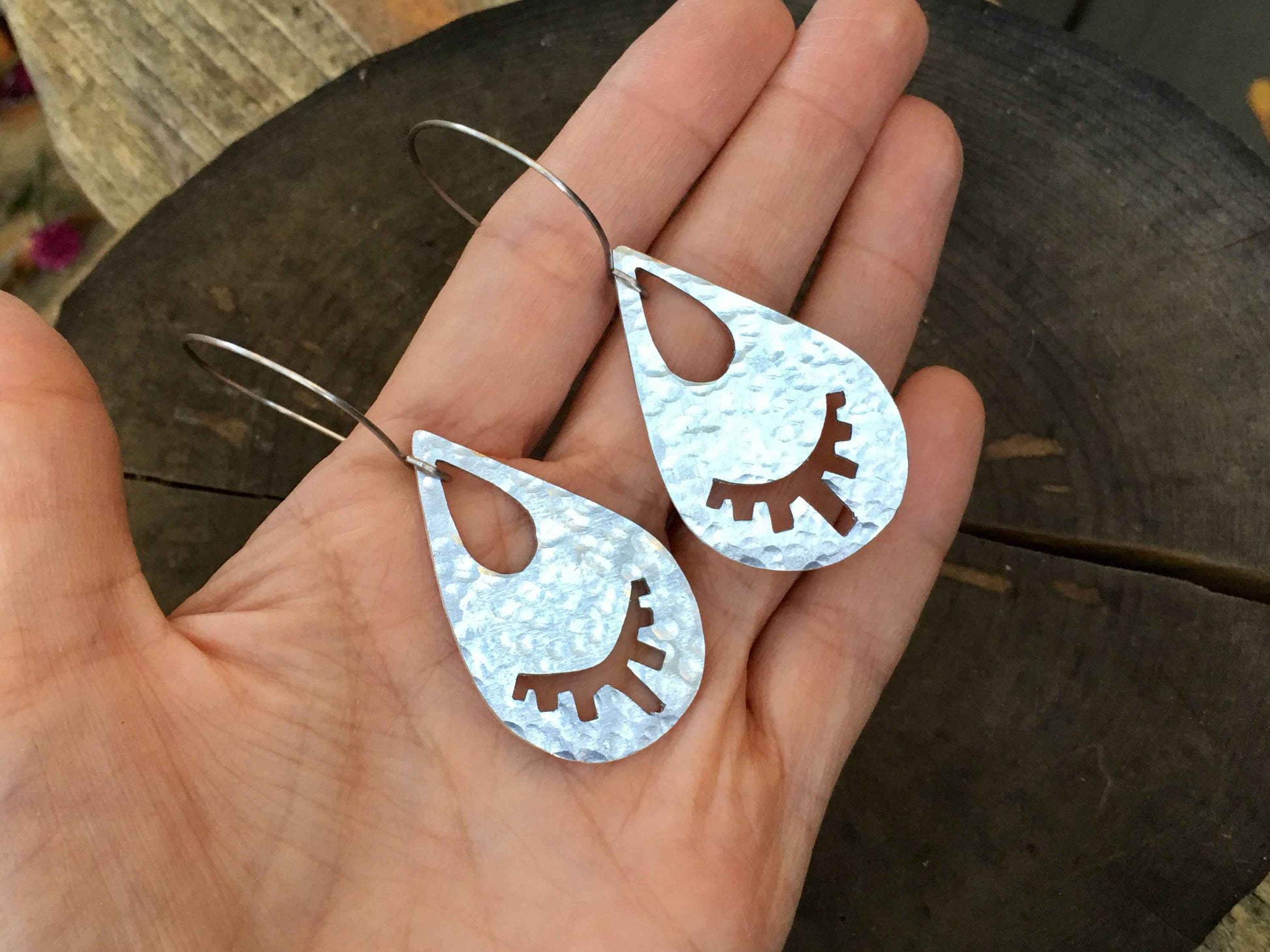 Handmade Eyelash Teardrop Earrings: Stainless Steel Hoop