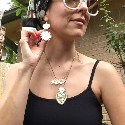 Handmade Sun and Moon Dangle Earrings: Mixed Metal Celestial Jewelry