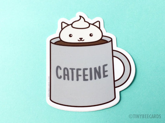 Coffee Cat Vinyl Sticker "Catfeine"