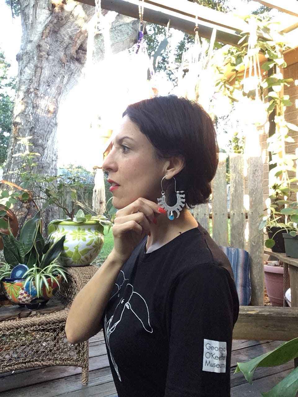 squash blossom hoop earrings , tribal turquoise earrings