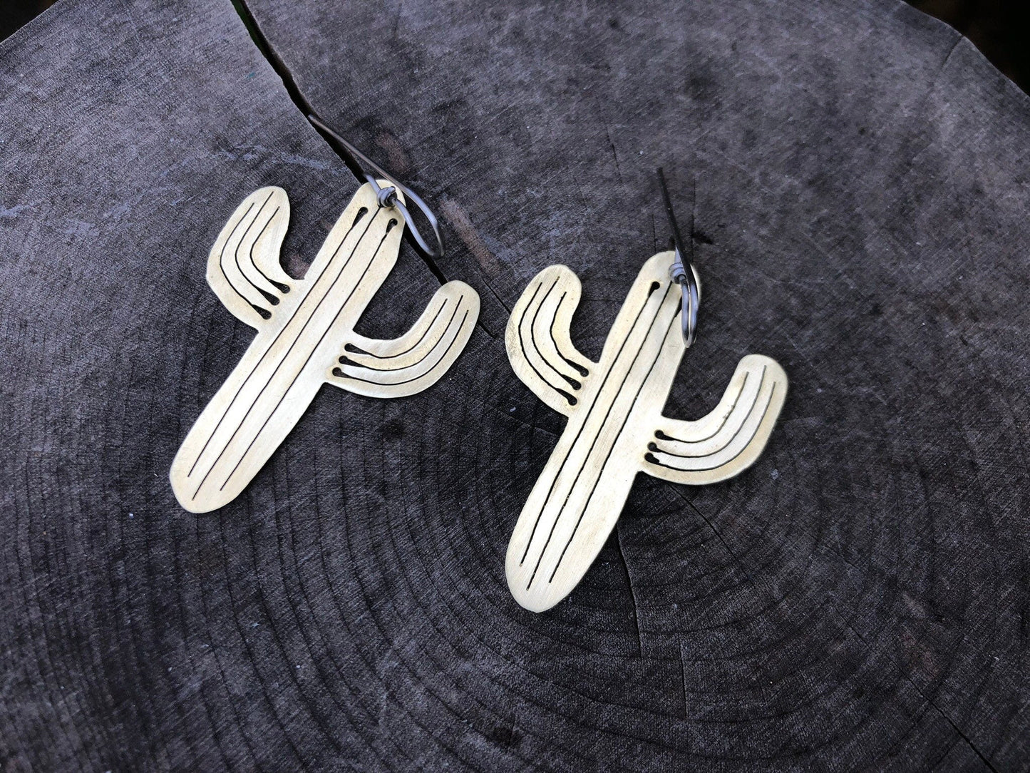 Handmade Saguaro Cactus Earrings: Sawn Metal Jewelry