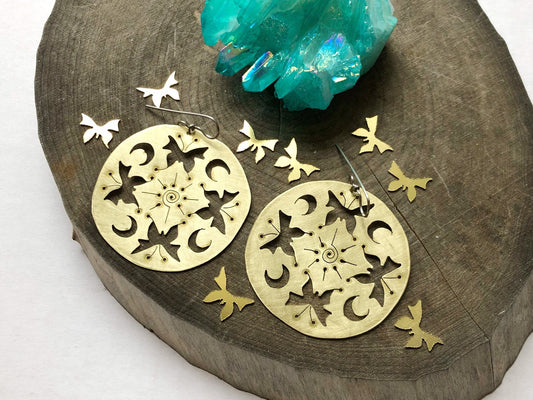 butterfly earrings , mariposa mandala earrings , insect jewelry