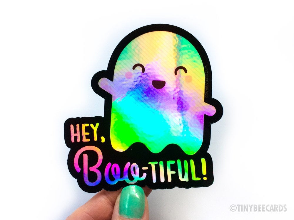Cute Holographic Ghost Vinyl Sticker "You're Boo-tiful"
