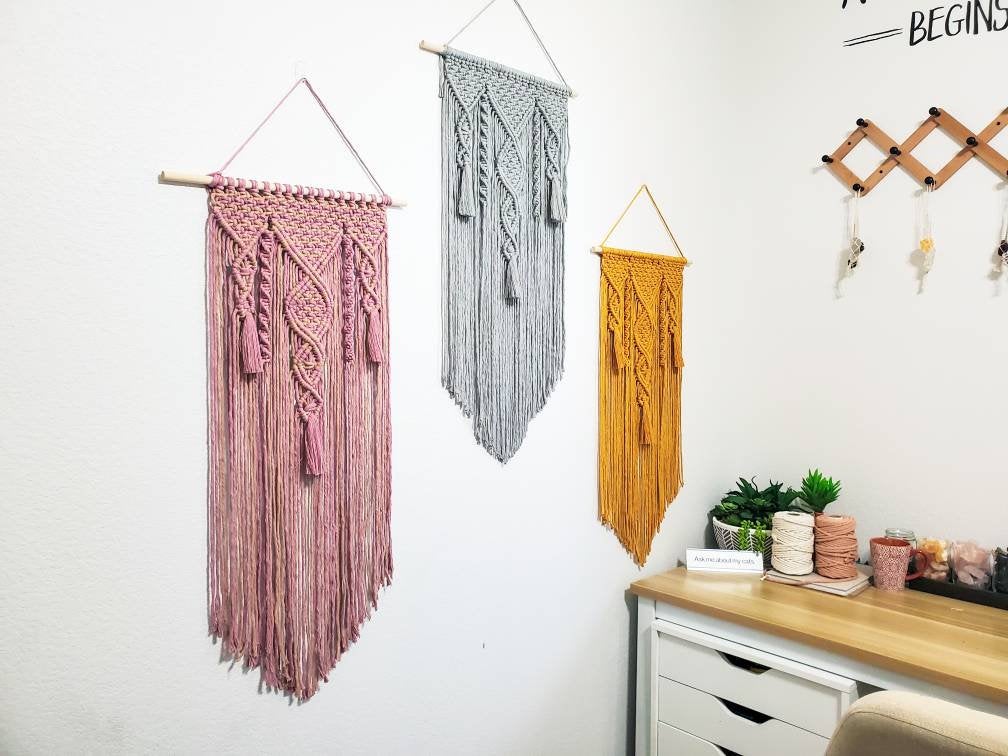 18 inch Macrame wall hangings. 18 color choices. Made to order.