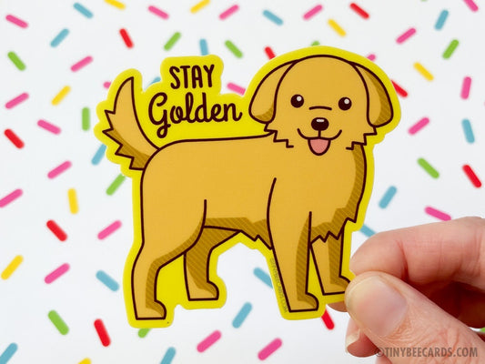 Cute Golden Retriever Dog Vinyl Sticker "Stay Golden"