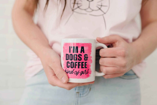 Dog Mom Coffee Mug, dog lover gift, dog owner gift, Pink Mug I'm a dogs & coffee kind of girl