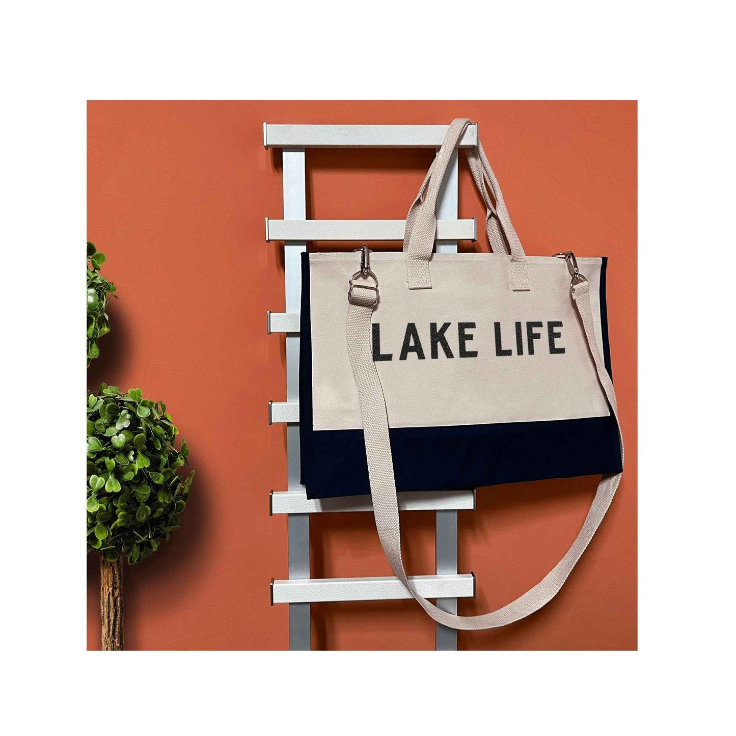 Lake Life Beach Tote Bag XL - Oversized Chic Tote Bag with Zipper and Inner Pocket- Gift for Her - Boat Bag - Weekender Bag - Lake Life Gift