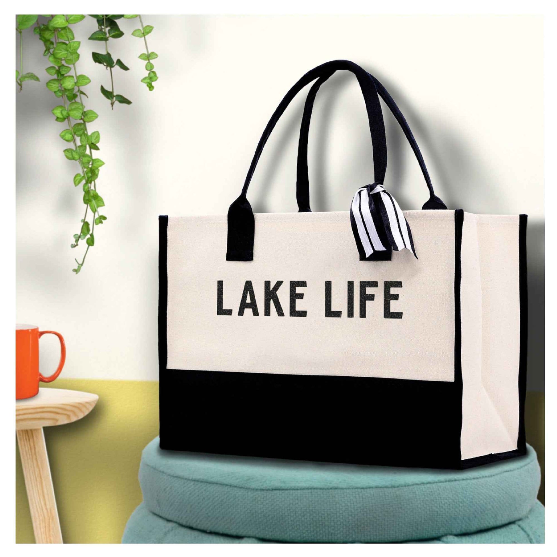 Lake Life Tote Bag - Large Chic Tote Bag - Gift for Her - Girls Weekend Tote - Weekender Bag - Weekend Tote - Boat Bag - Lake Life Gift