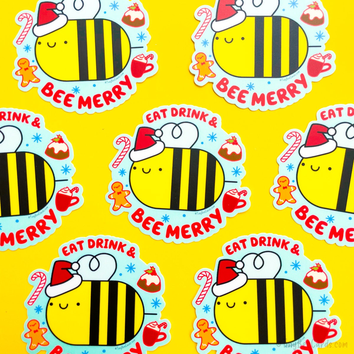 Cute Bee Christmas Vinyl Sticker - Eat Drink and Bee Merry