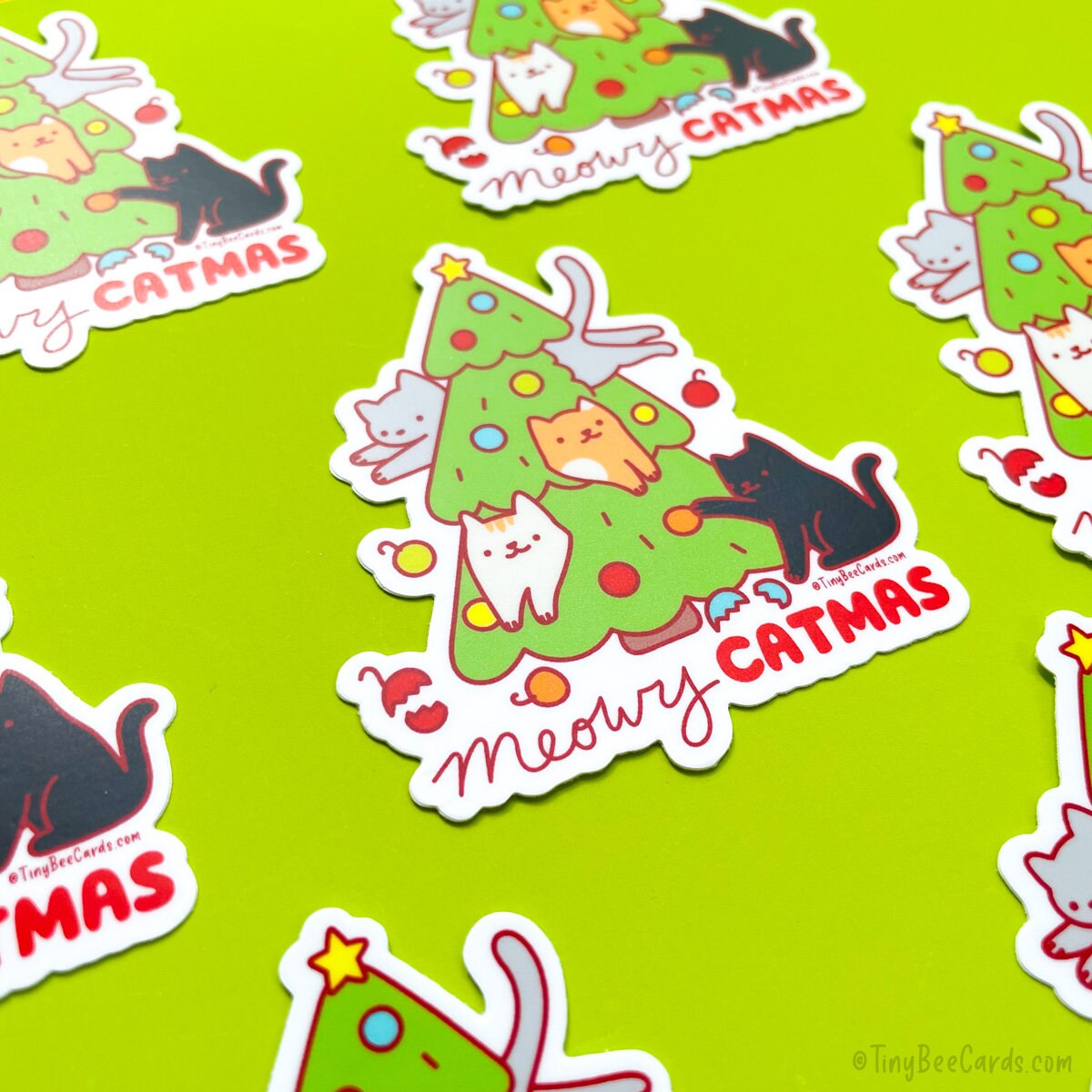 Cats Christmas Tree Vinyl Sticker - Meowy Catmas