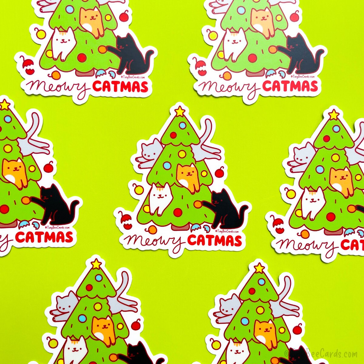 Cats Christmas Tree Vinyl Sticker - Meowy Catmas