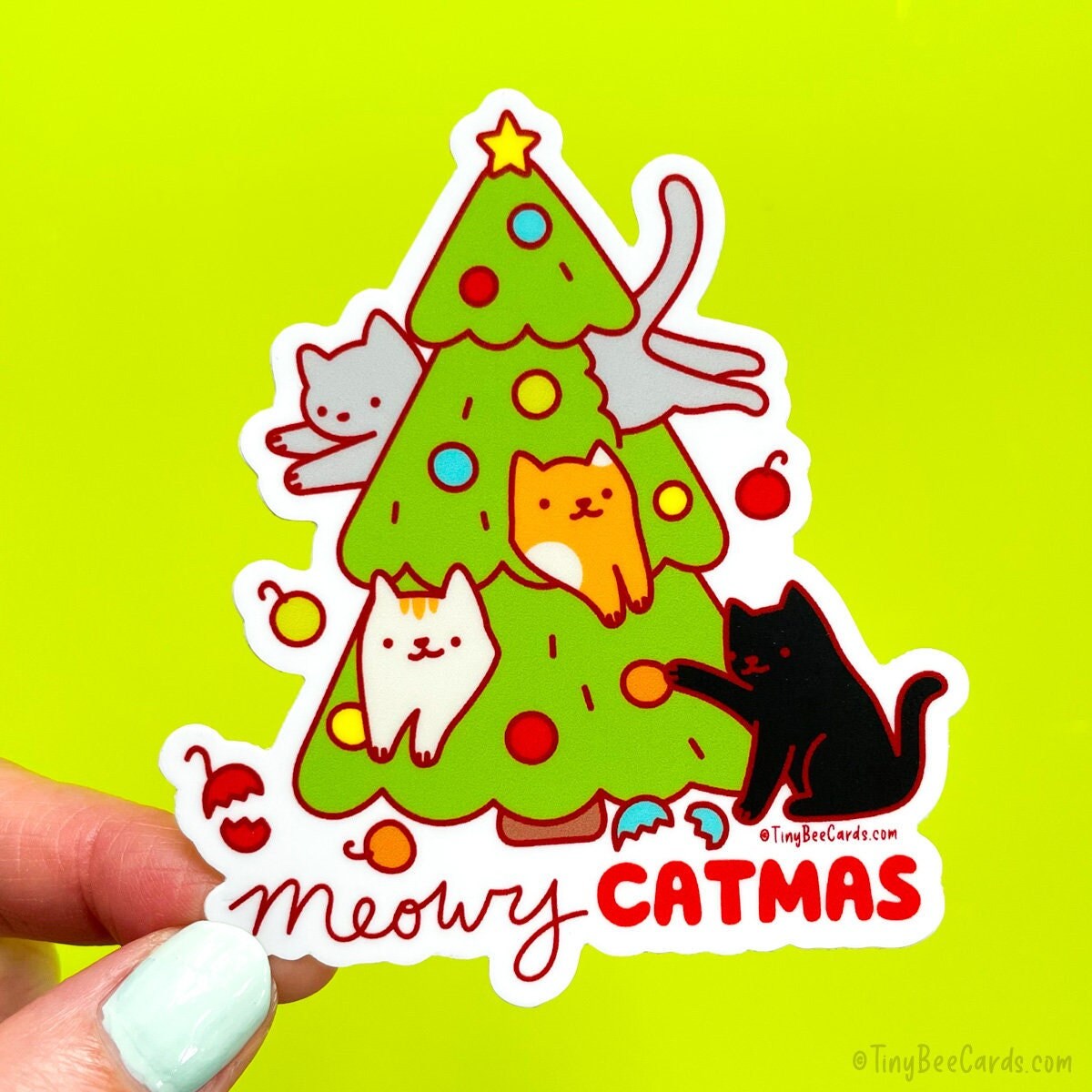 Cats Christmas Tree Vinyl Sticker - Meowy Catmas