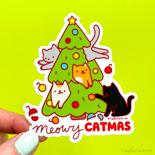 Cats Christmas Tree Vinyl Sticker - Meowy Catmas