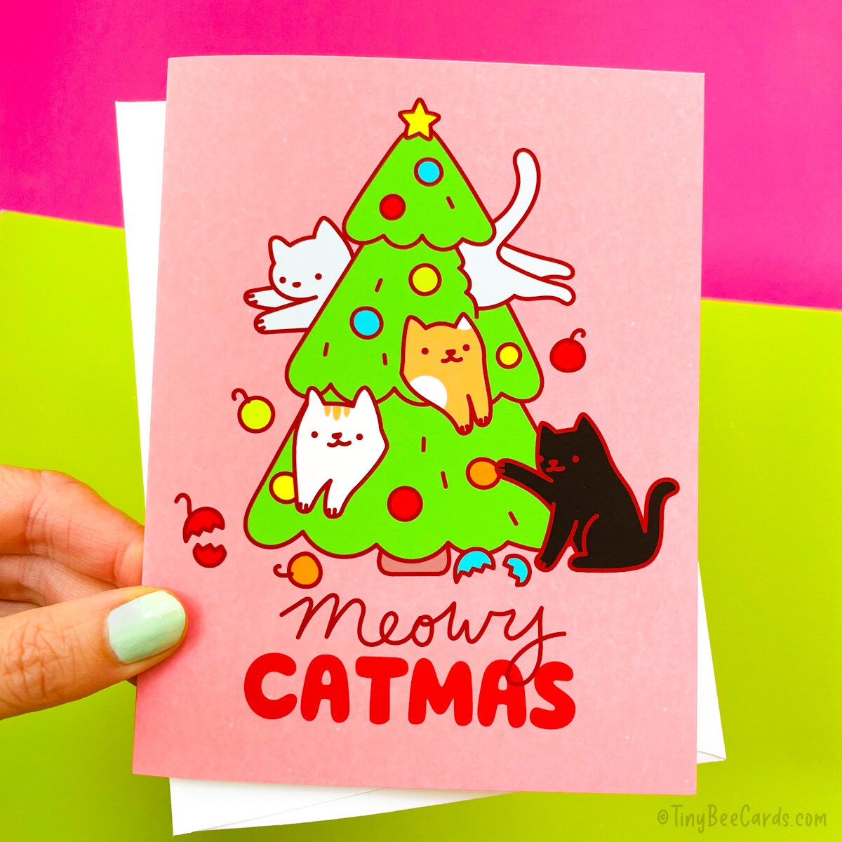 Cat Lover Christmas Card "Meowy Catmas"