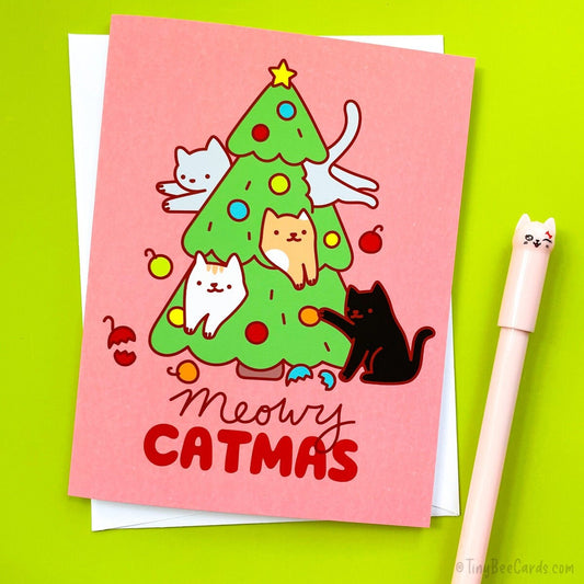Cat Lover Christmas Card "Meowy Catmas"
