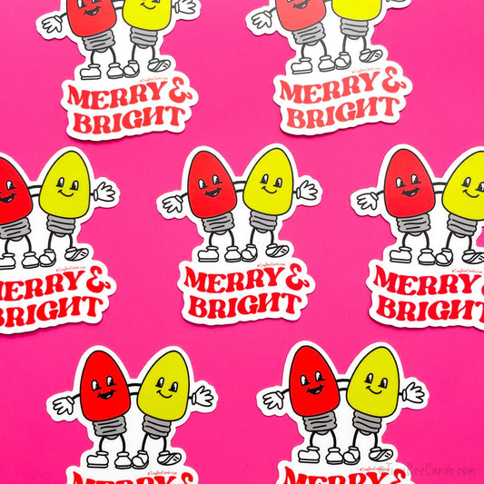 Retro Christmas Lights Vinyl Sticker - Merry and Bright