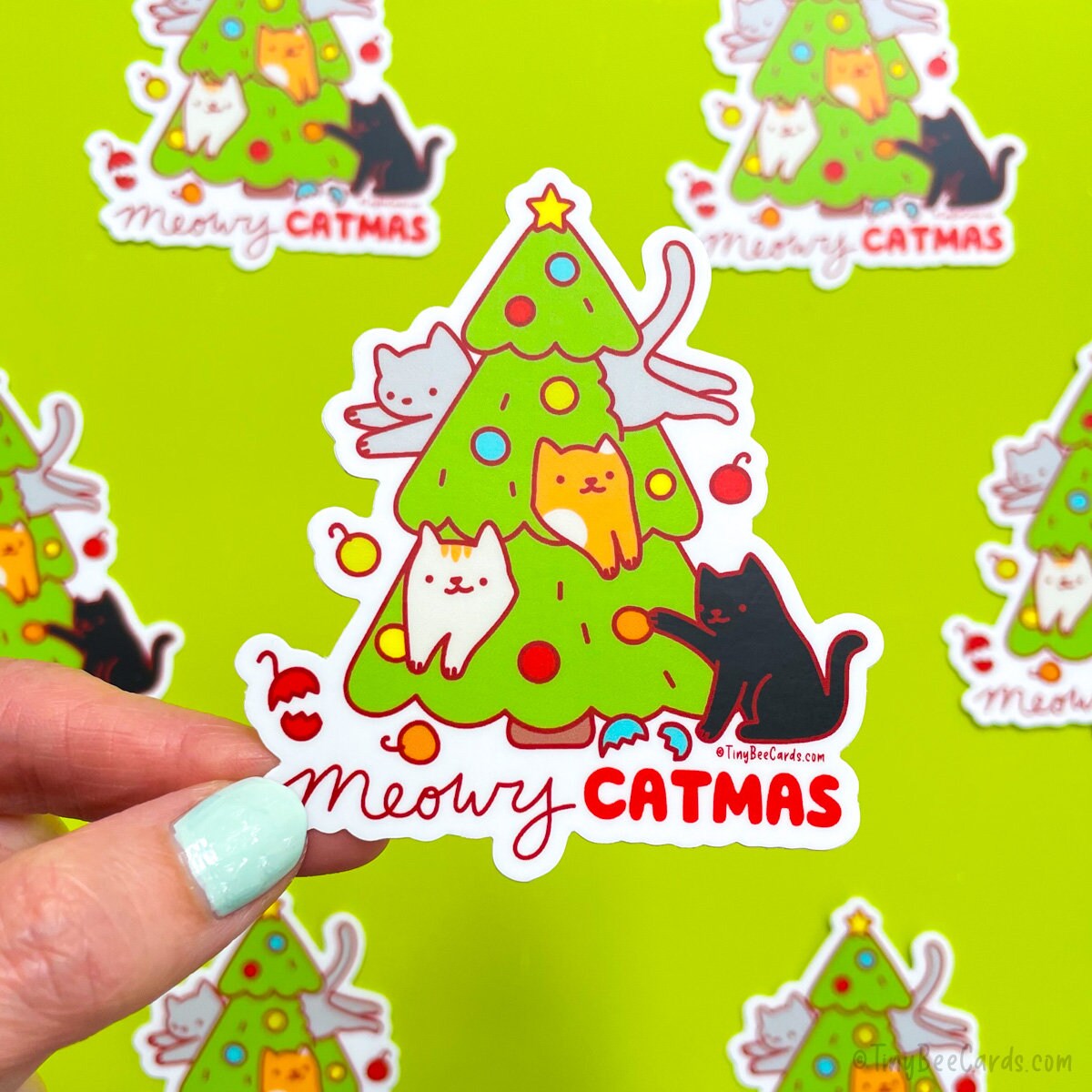 Cats Christmas Tree Vinyl Sticker - Meowy Catmas