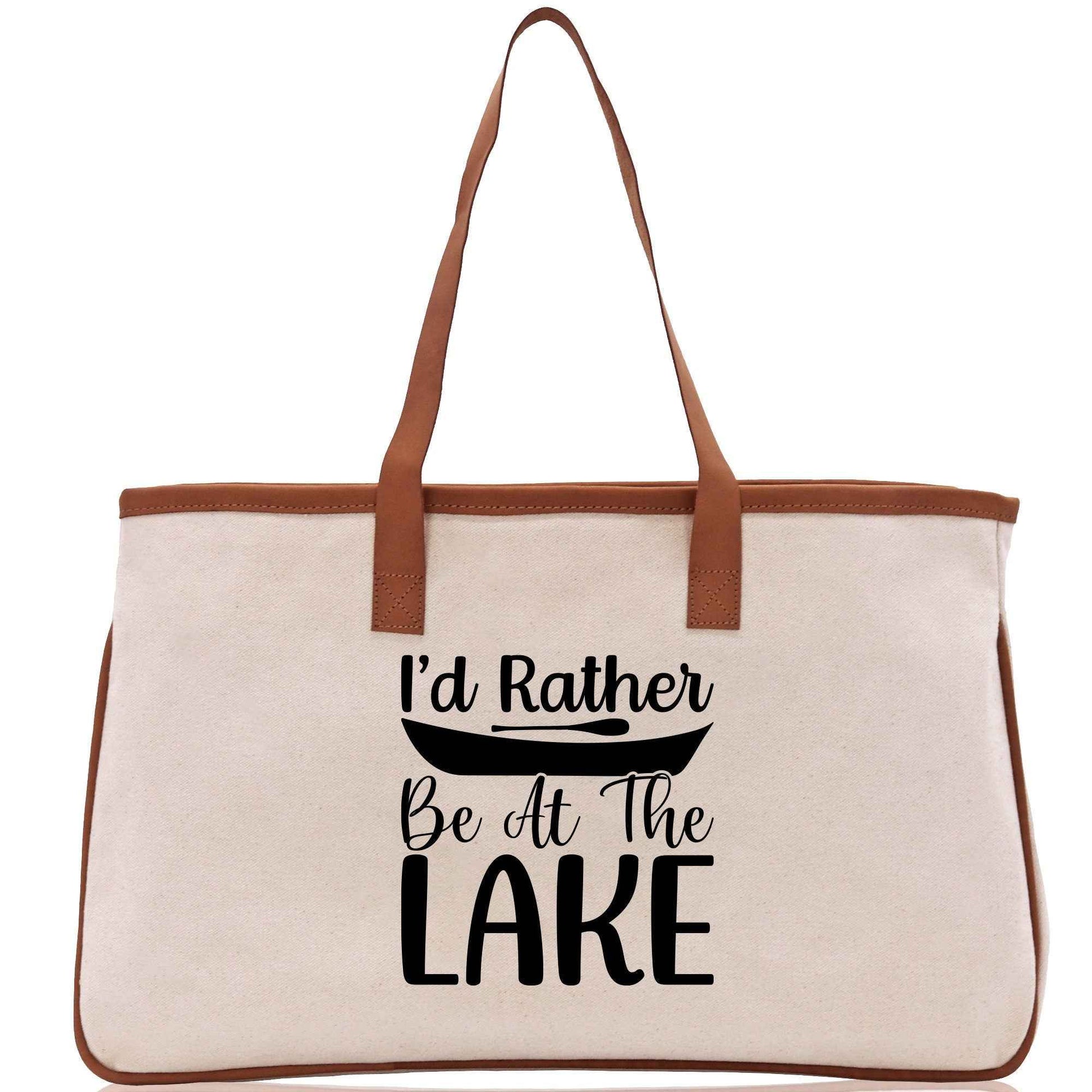 I'd Rather Be at the Lake Cotton Canvas Chic Tote Bag Camping Tote Lake Lover Gift Tote Bag Outdoor Tote Weekender Tote Laker Tote
