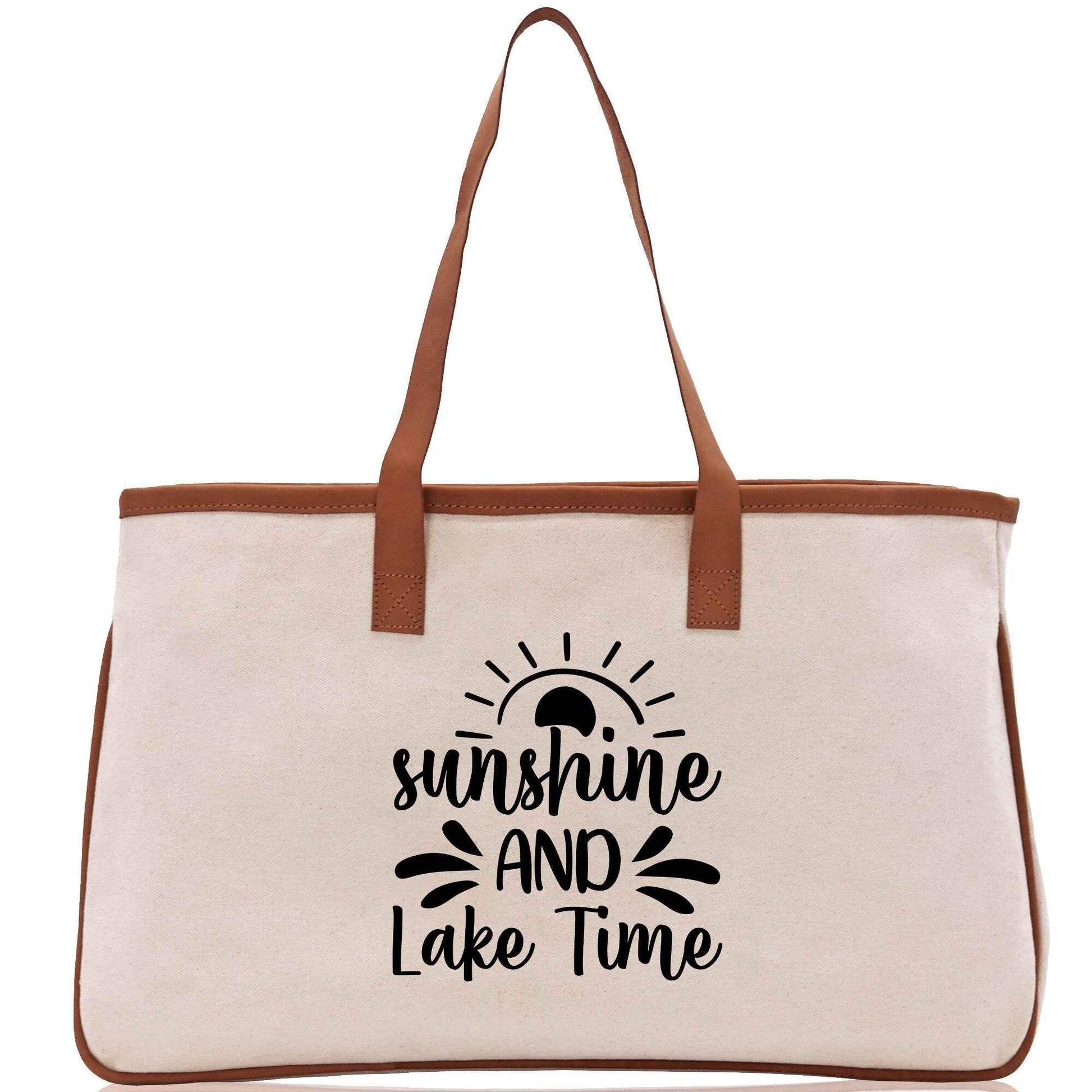 Sunshine and Lake Time Cotton Canvas Chic Tote Bag Camping Tote Lake Lover Gift Tote Bag Outdoor Tote Weekender Tote Laker Tote