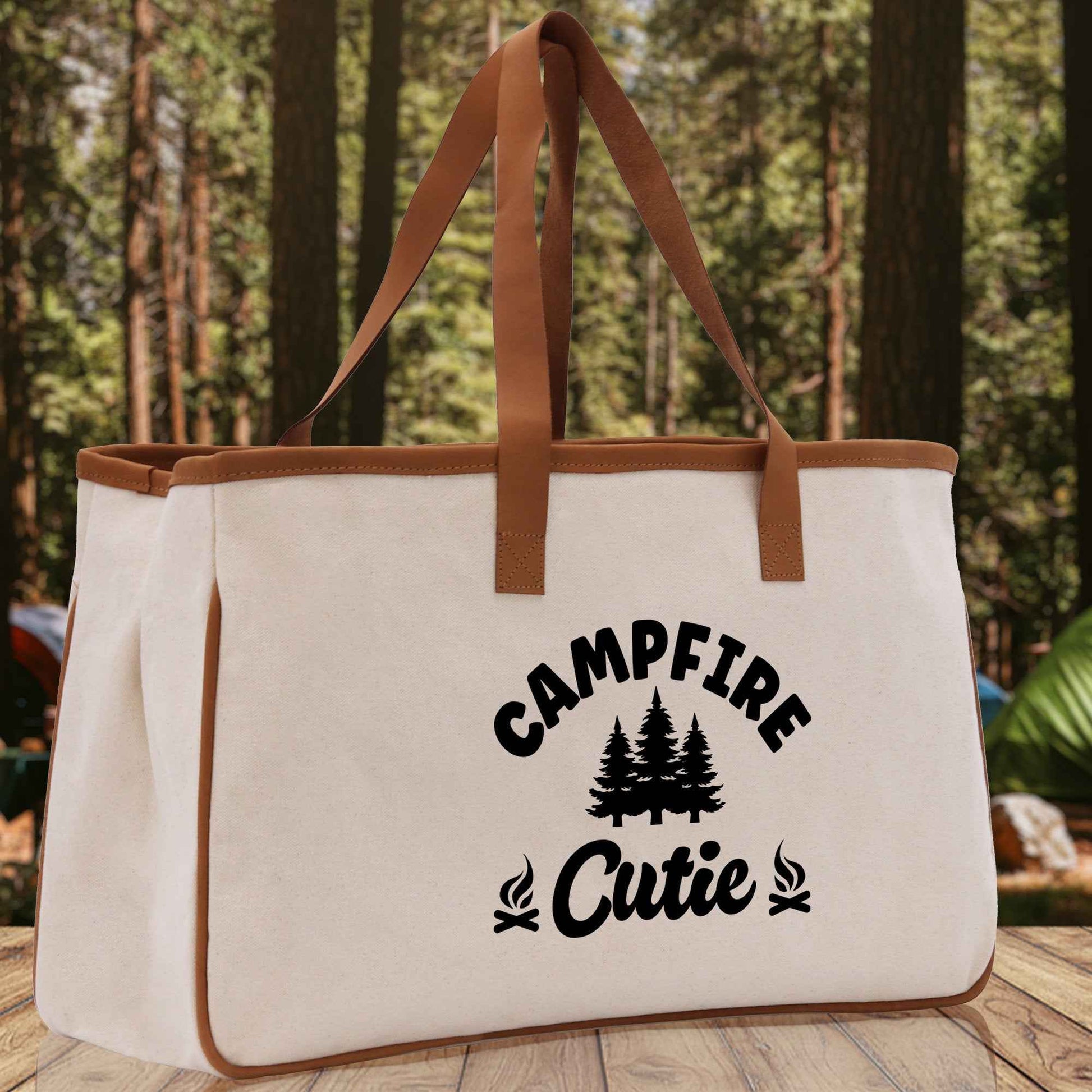 Campfire Cutie Cotton Canvas Chic Tote Bag Camping Tote Camping Lover Gift Tote Bag Outdoor Tote Weekender Tote Camper Multipurpose Tote