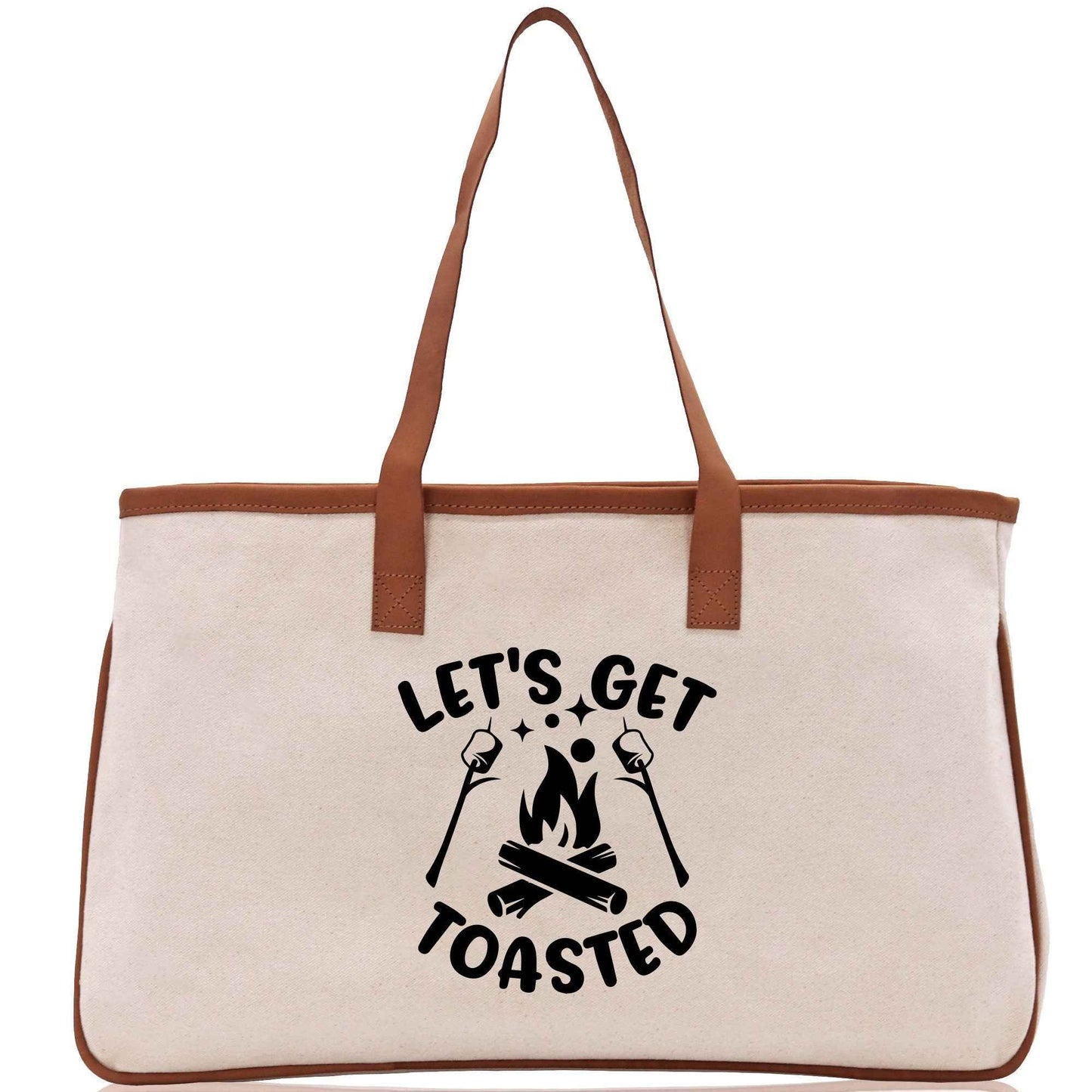 Let's Get Toasted Cotton Canvas Chic Tote Bag Camping Tote Camping Lover Gift Tote Bag Outdoor Tote Multipurpose Weekender Tote Camper Tote