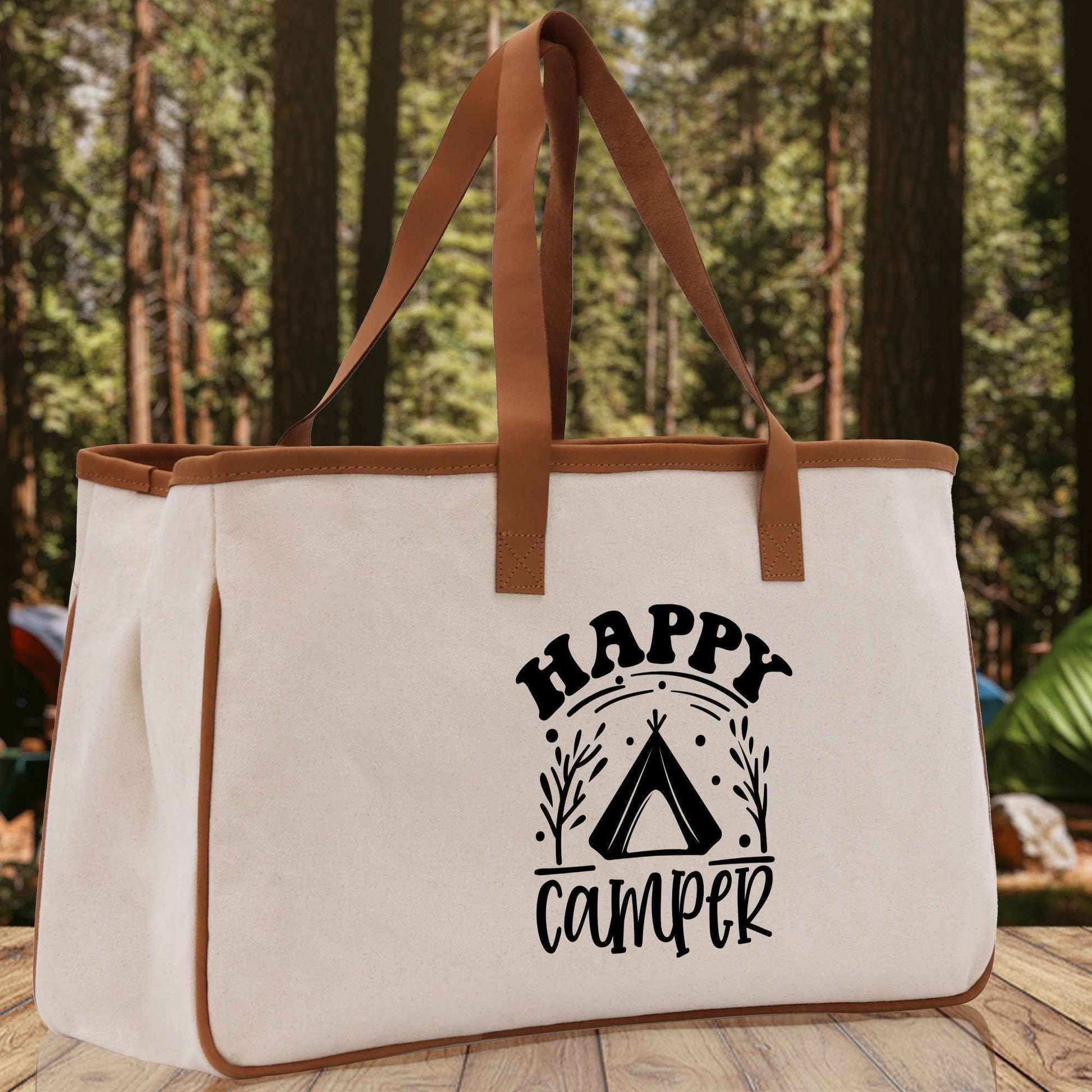 Happy Camper Cotton Canvas Chic Tote Bag Camping Tote Camping Lover Gift Tote Bag Outdoor Tote Weekender Tote Camper Tote Multipurpose Tote