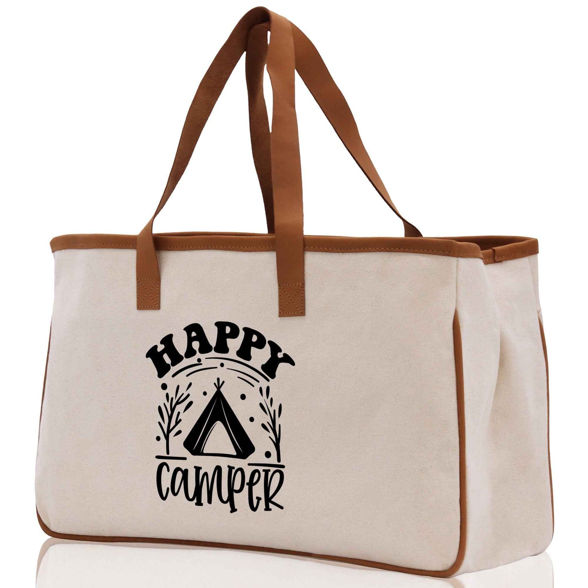 Happy Camper Cotton Canvas Chic Tote Bag Camping Tote Camping Lover Gift Tote Bag Outdoor Tote Weekender Tote Camper Tote Multipurpose Tote