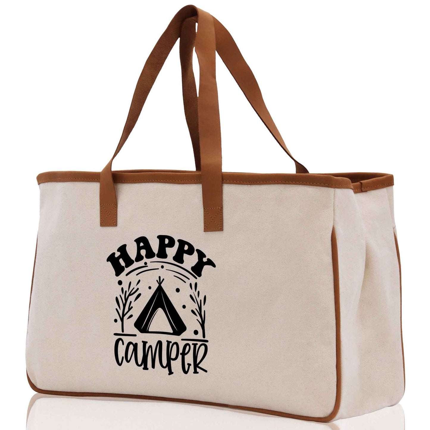 Happy Camper Cotton Canvas Chic Tote Bag Camping Tote Camping Lover Gift Tote Bag Outdoor Tote Weekender Tote Camper Tote Multipurpose Tote