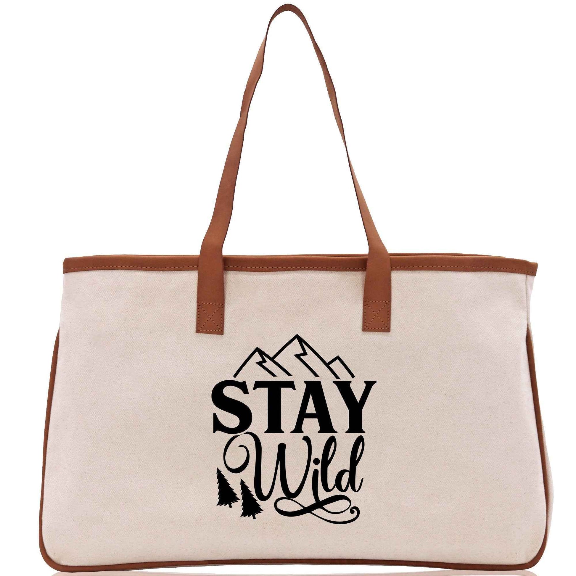Stay Wild Cotton Canvas Chic Tote Bag Camping Tote Camping Lover Gift Tote Bag Outdoor Tote Weekender Tote Camper Tote Multipurpose Tote