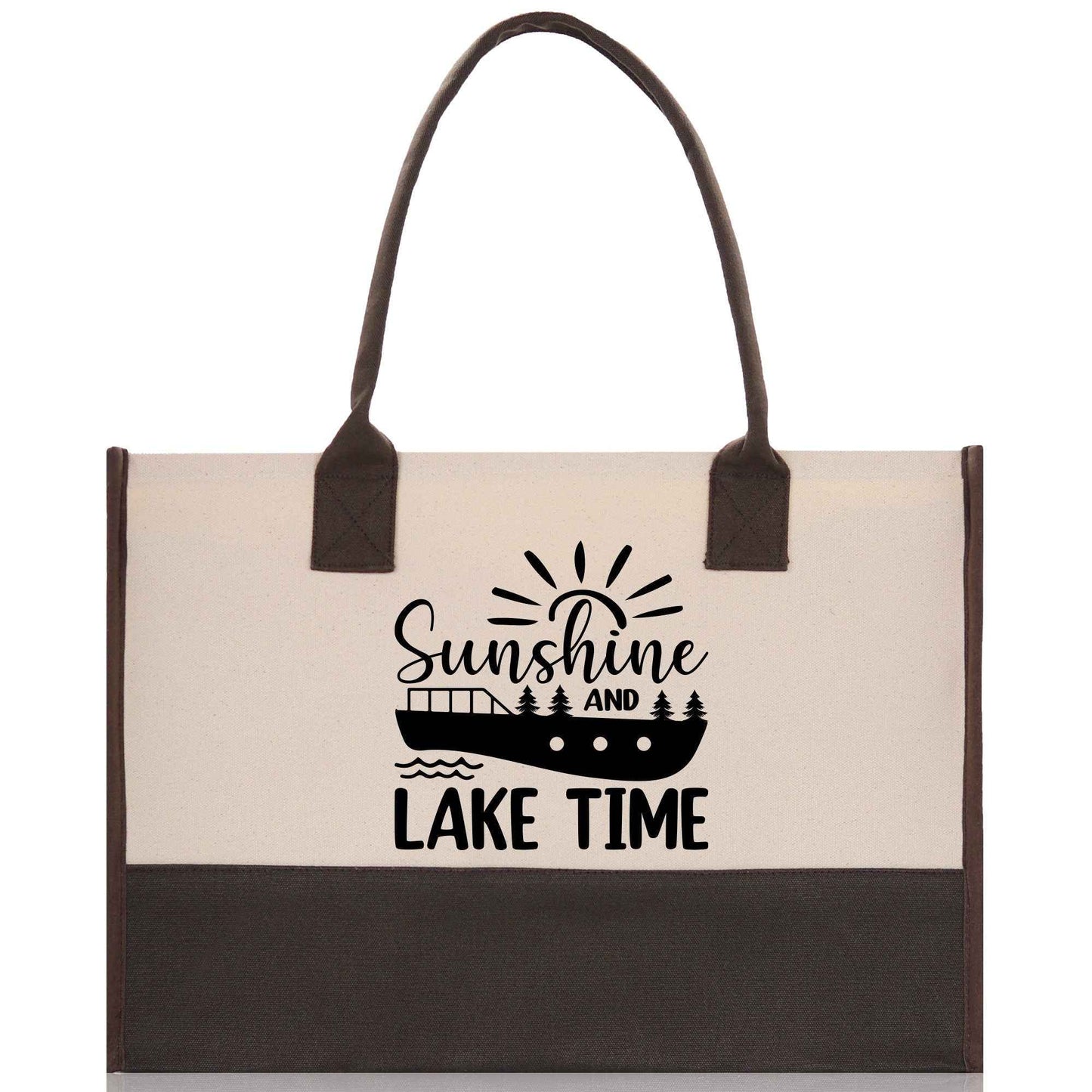 Sunshine and Lake Time Cotton Canvas Chic Tote Bag Camping Tote Lake Lover Gift Tote Bag Outdoor Tote Weekender Tote Laker Tote