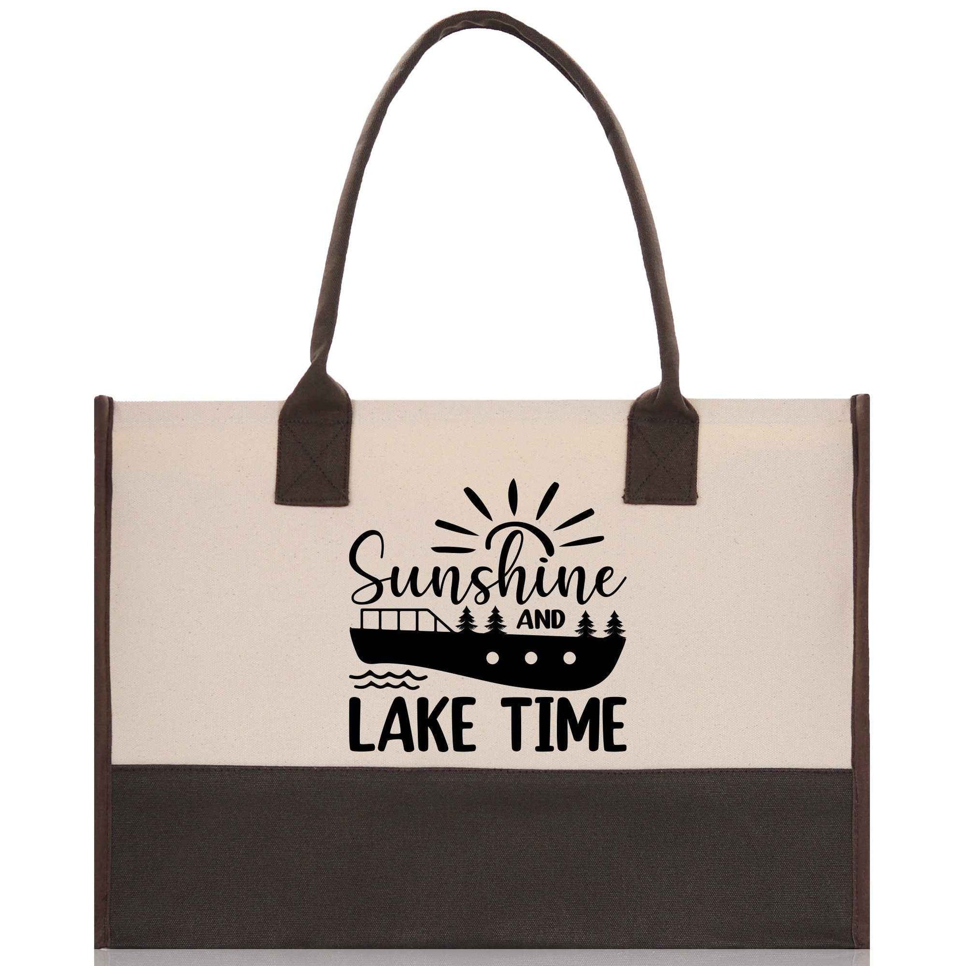 Sunshine and Lake Time Cotton Canvas Chic Tote Bag Camping Tote Lake Lover Gift Tote Bag Outdoor Tote Weekender Tote Laker Tote