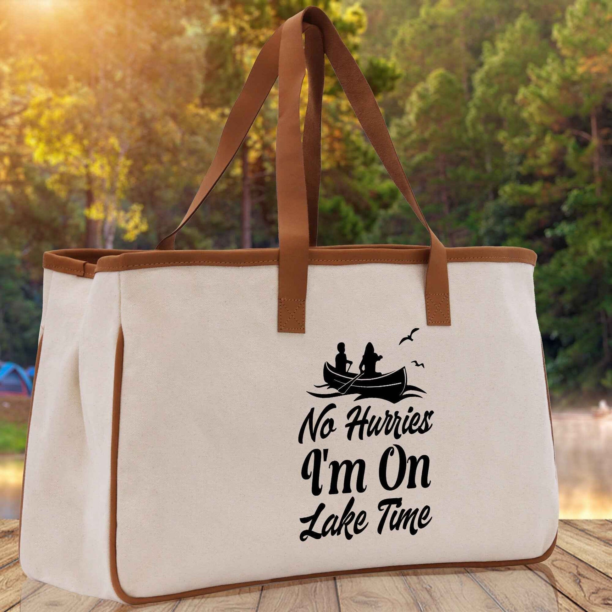 No Hurries I'm on Lake Time Cotton Canvas Chic Tote Bag Lake Tote Lake Lover Gift Tote Bag Outdoor Tote Weekender Tote Laker Tote