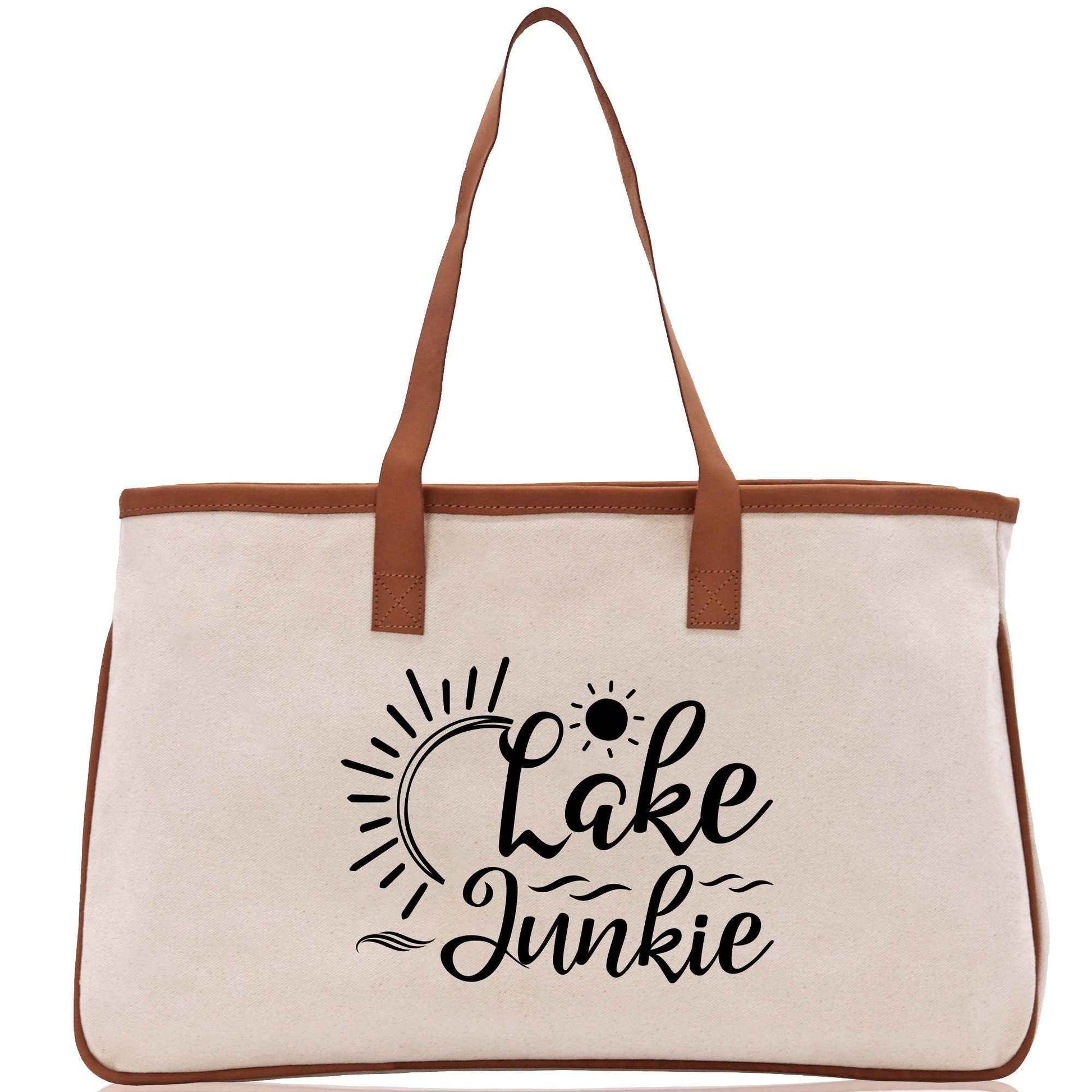Lake Junkie Cotton Canvas Chic Tote Bag Camping Tote Lake Lover Gift Tote Bag Outdoor Tote Weekender Tote Laker Tote Multipurpose Tote