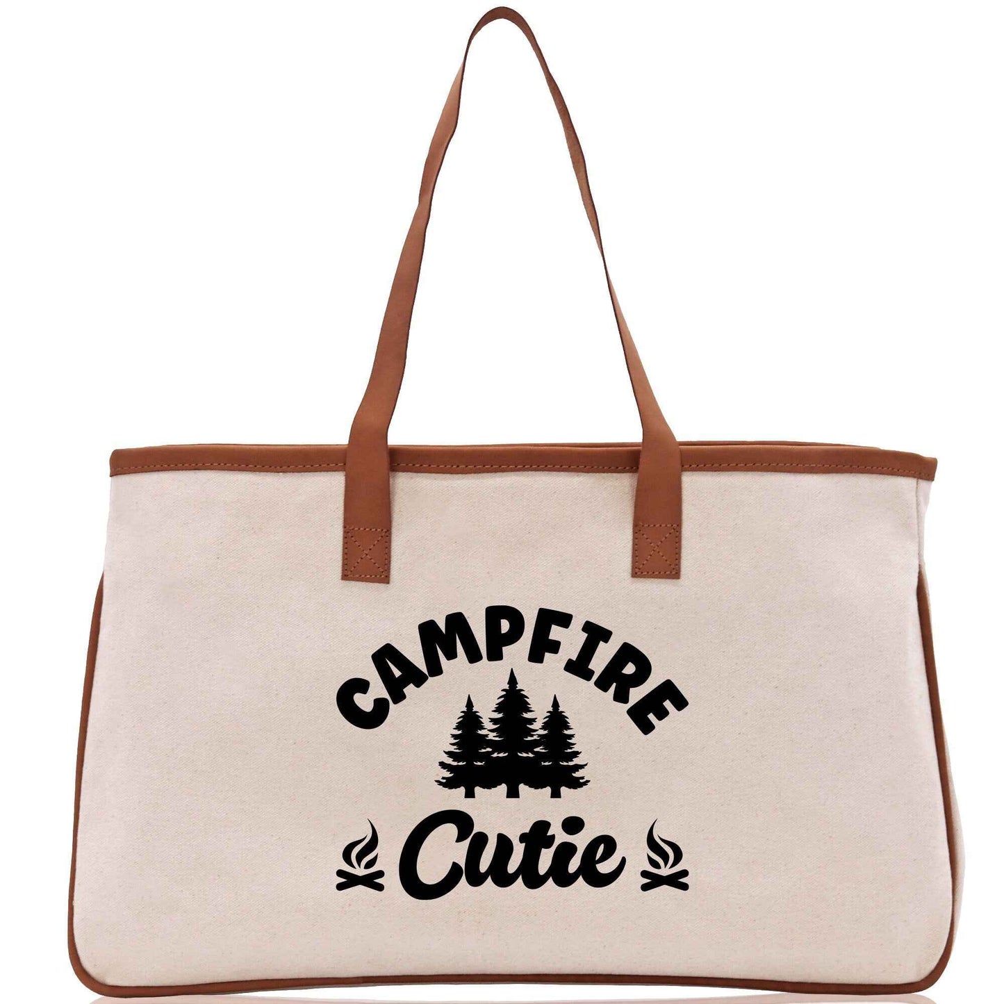 Campfire Cutie Cotton Canvas Chic Tote Bag Camping Tote Camping Lover Gift Tote Bag Outdoor Tote Weekender Tote Camper Multipurpose Tote