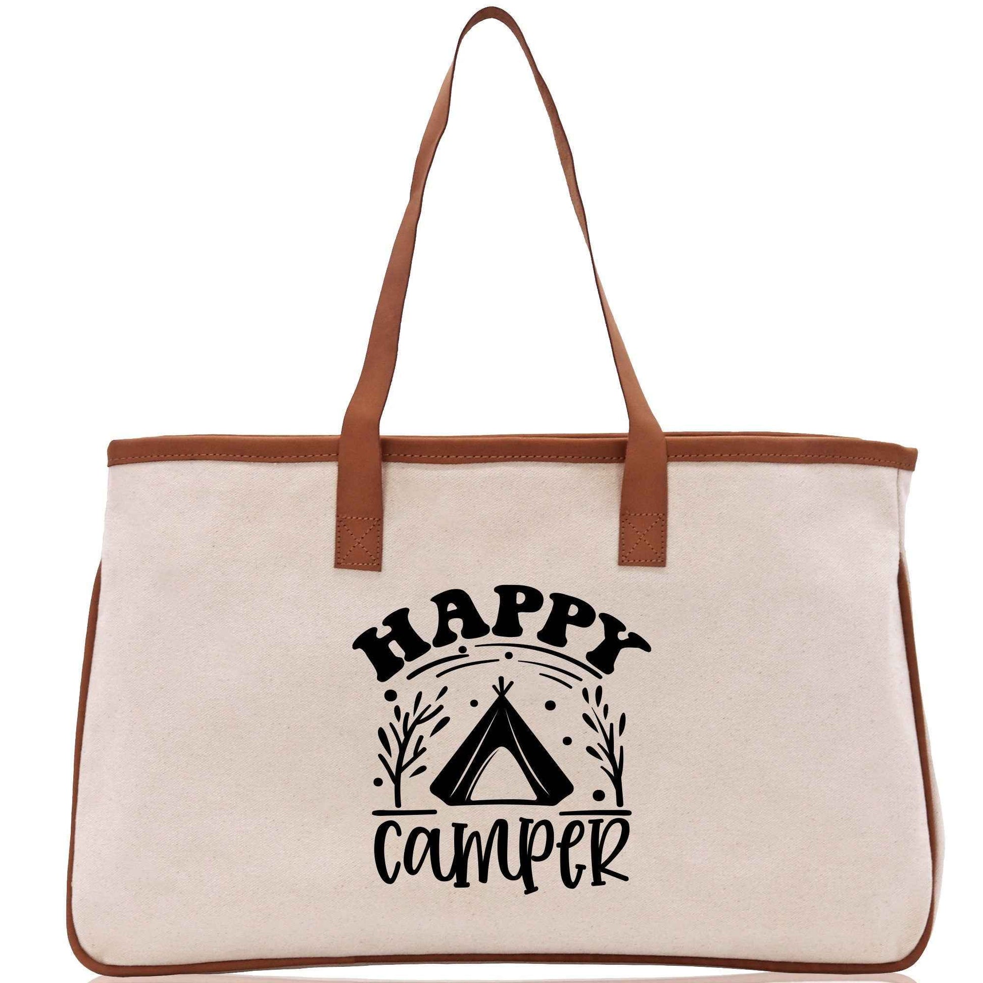 Happy Camper Cotton Canvas Chic Tote Bag Camping Tote Camping Lover Gift Tote Bag Outdoor Tote Weekender Tote Camper Tote Multipurpose Tote