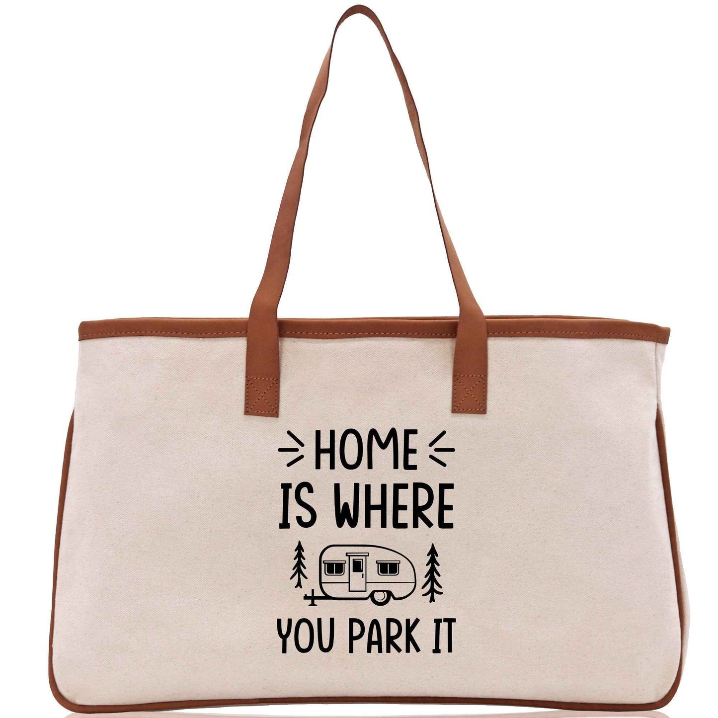 Home is Where You Park It Cotton Canvas Chic Tote Bag Camping Tote Camping Lover Gift Tote Bag Outdoor Tote Multipurpose Camper Tote