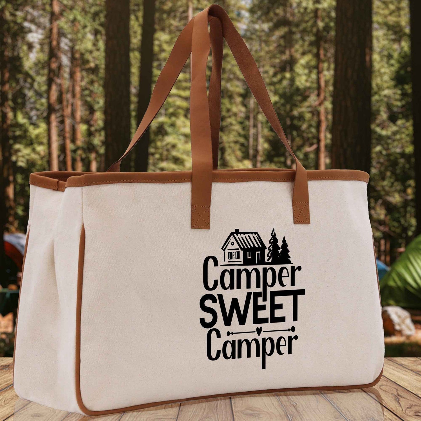 Camper Sweet Camper Cotton Canvas Chic Tote Bag Camping Tote Camping Lover Gift Tote Bag Outdoor Tote Weekender Tote Camper Tote