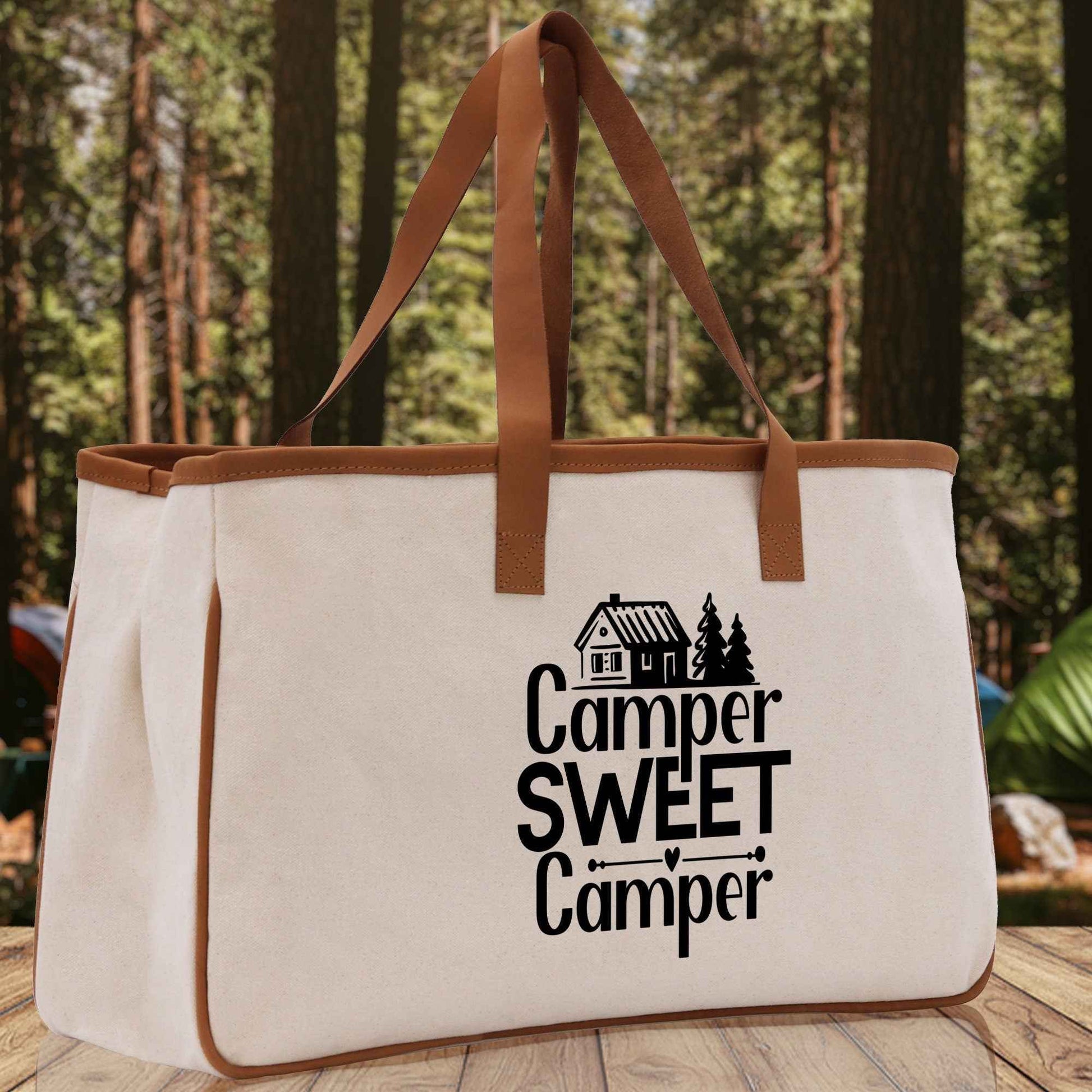 Camper Sweet Camper Cotton Canvas Chic Tote Bag Camping Tote Camping Lover Gift Tote Bag Outdoor Tote Weekender Tote Camper Tote