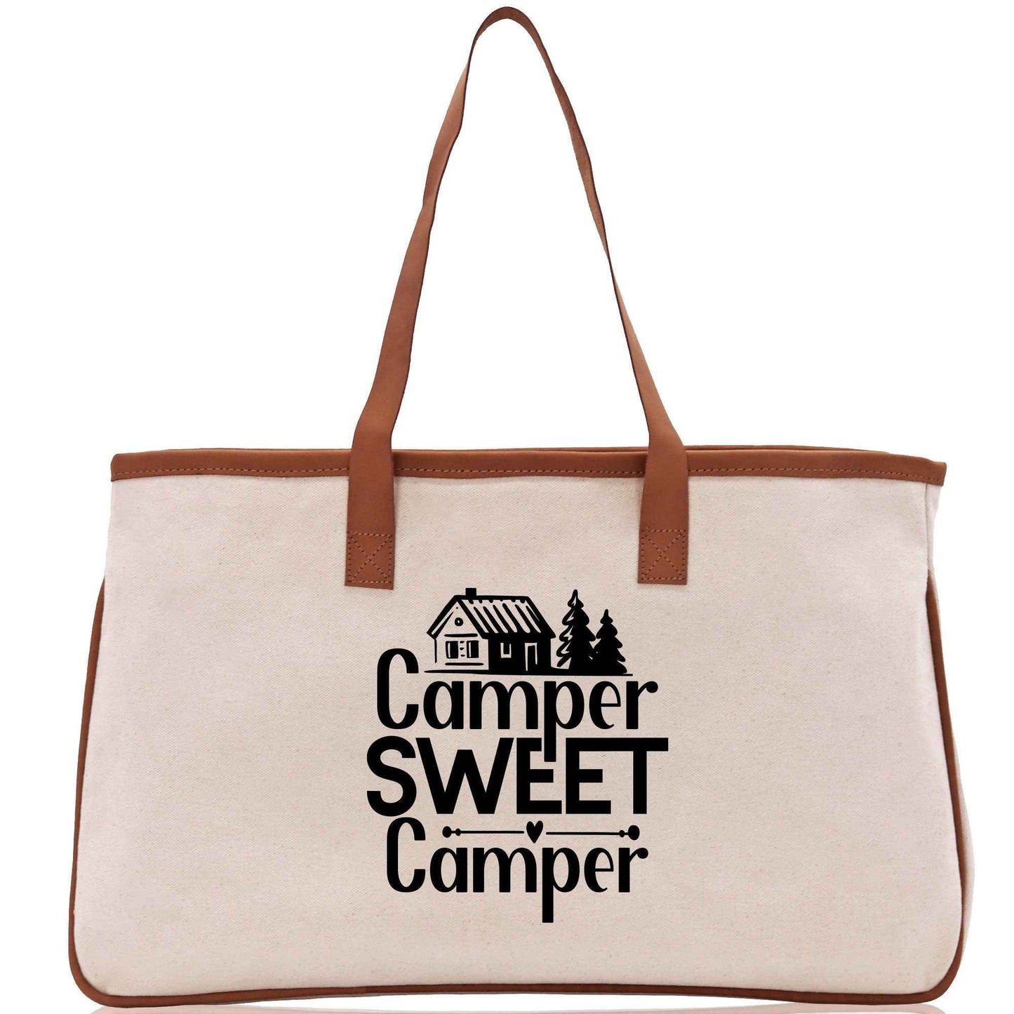 Camper Sweet Camper Cotton Canvas Chic Tote Bag Camping Tote Camping Lover Gift Tote Bag Outdoor Tote Weekender Tote Camper Tote