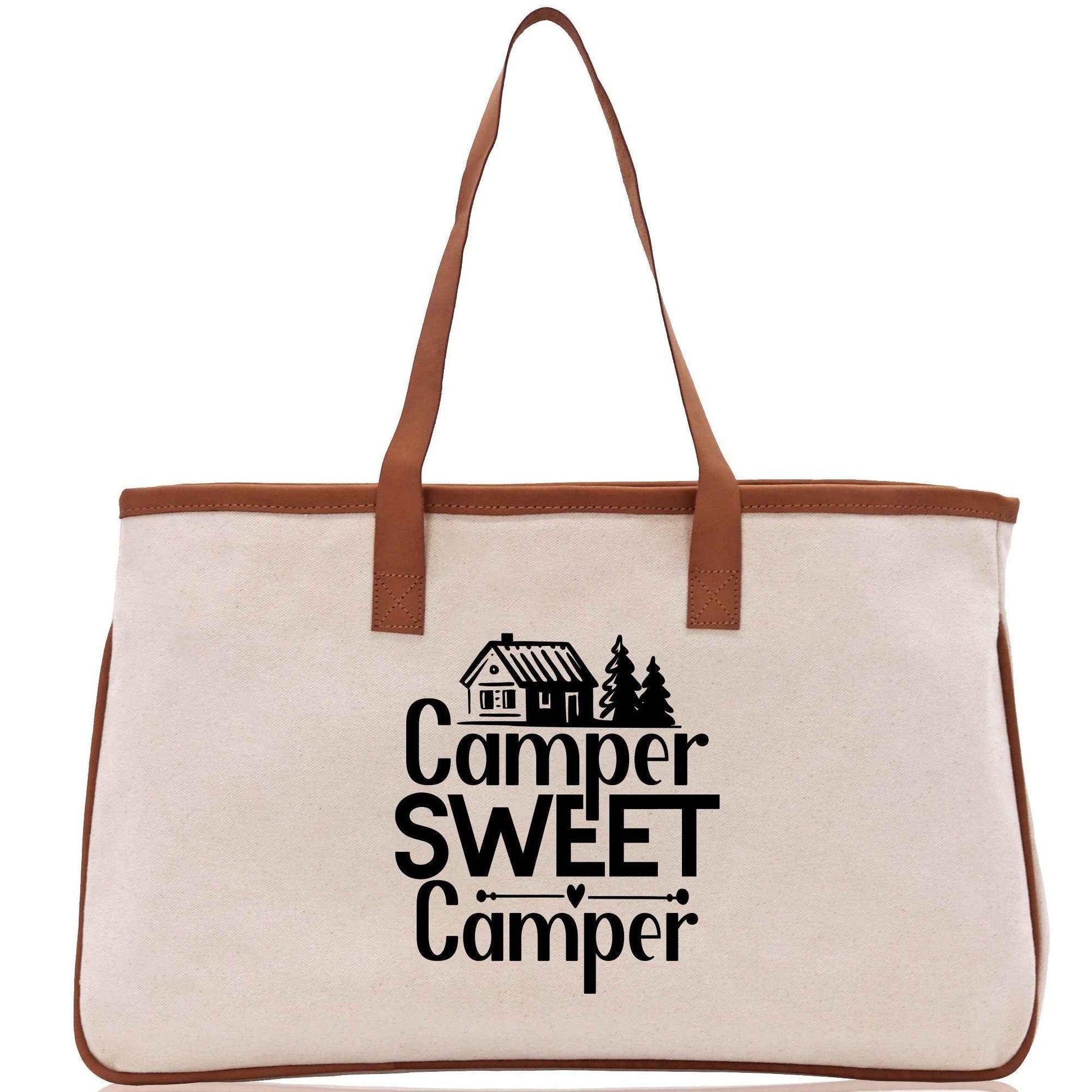 Camper Sweet Camper Cotton Canvas Chic Tote Bag Camping Tote Camping Lover Gift Tote Bag Outdoor Tote Weekender Tote Camper Tote